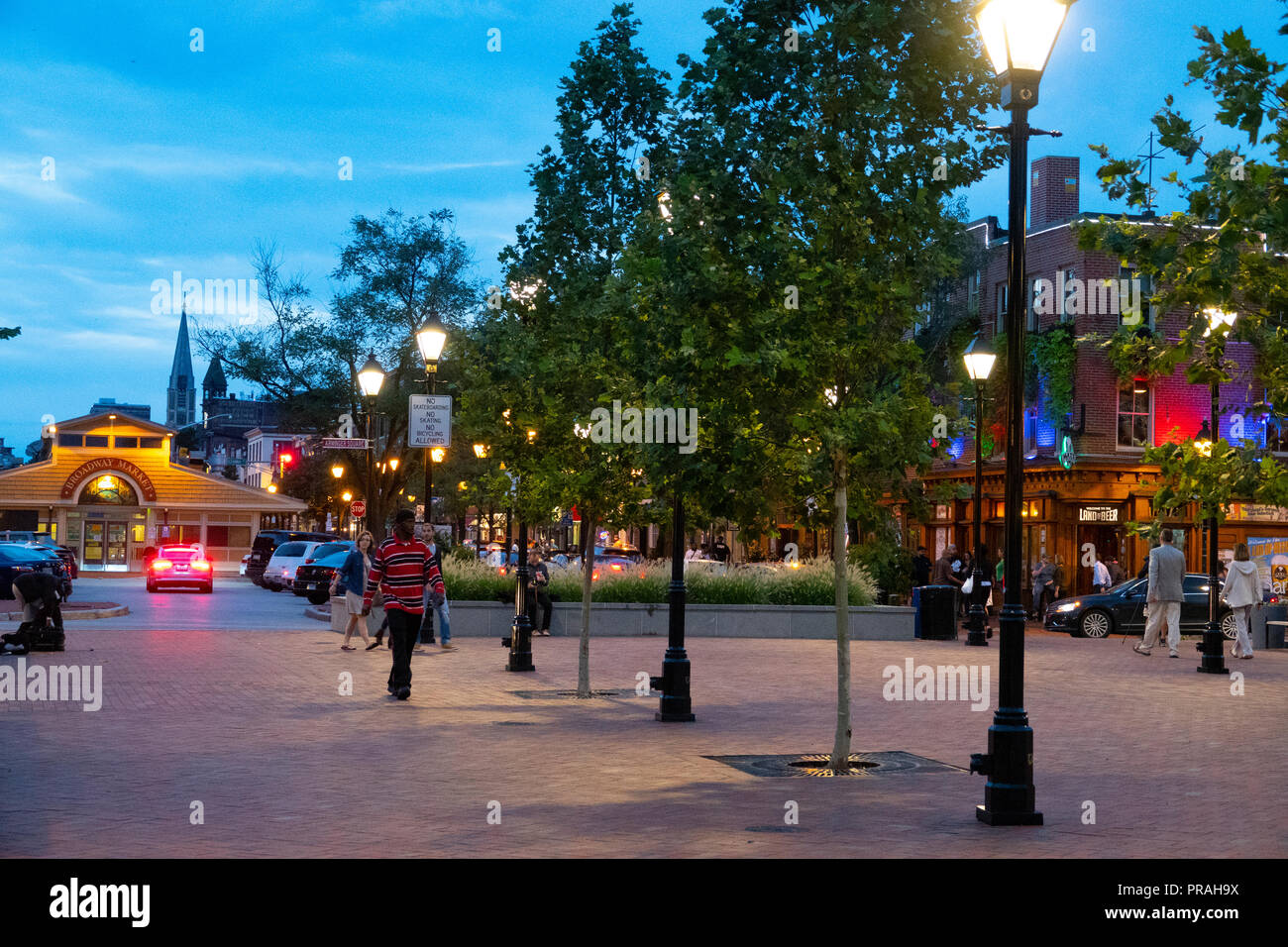 USA Maryland MD Baltimore Fells Point Broadway Square at night evening Stock Photo