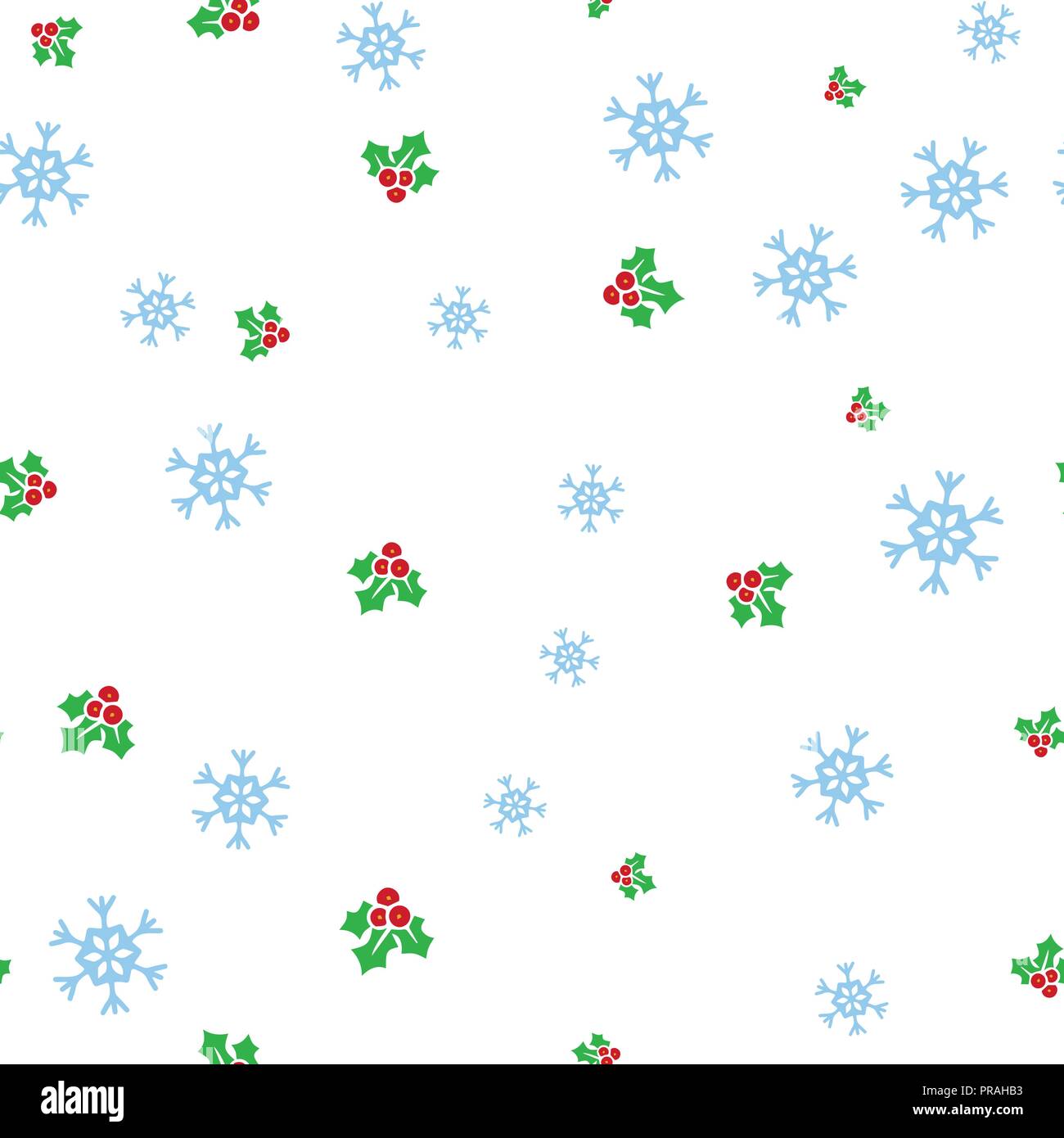Christmas mistletoe and snowflake seamless pattern. Isolated on a white ...