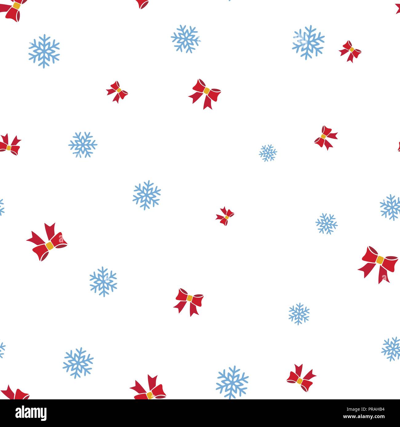 Red bows and snowflake seamless pattern. Isolated on a white background. Vector illustration. Stock Vector