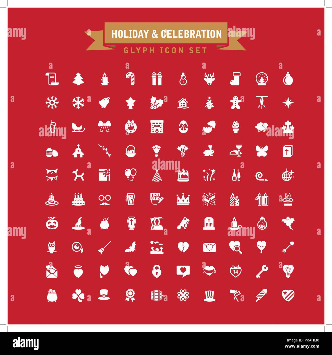 Holiday And Celebration Glyph Icon Set	 Stock Vector