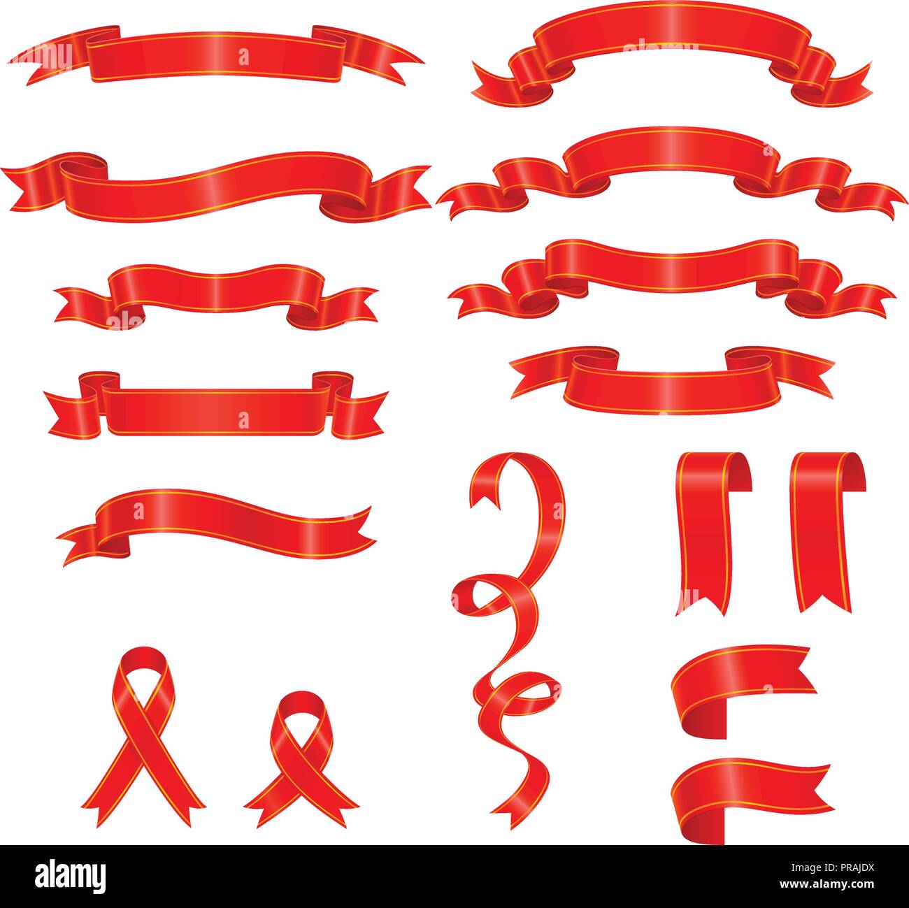 Red ribbon banner collection set. vector Illustration Stock Vector