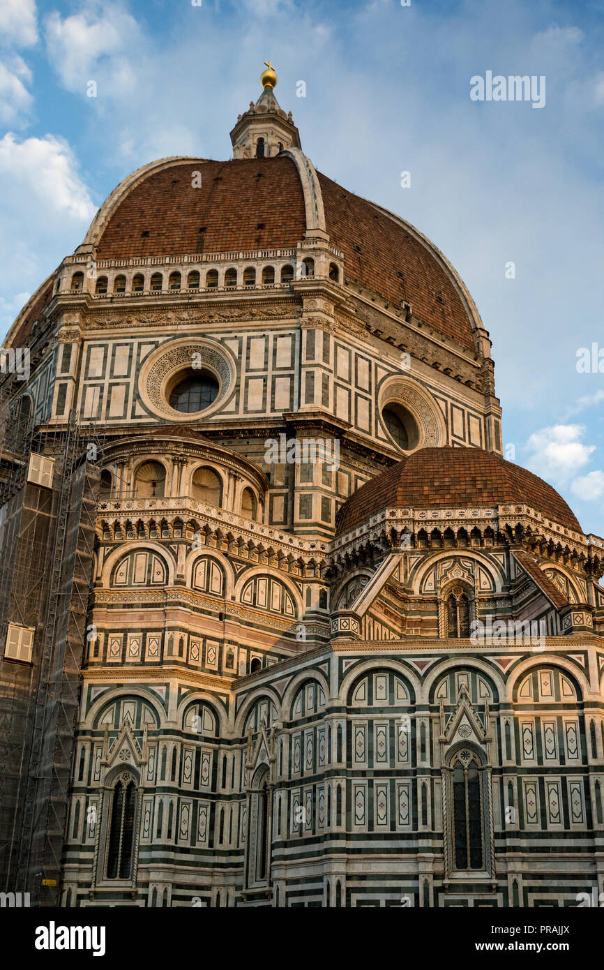 Facade and Dome of Cathedral of Saint Mary of Flower in Florence in Sunrise, Italy, Europe Stock Photo