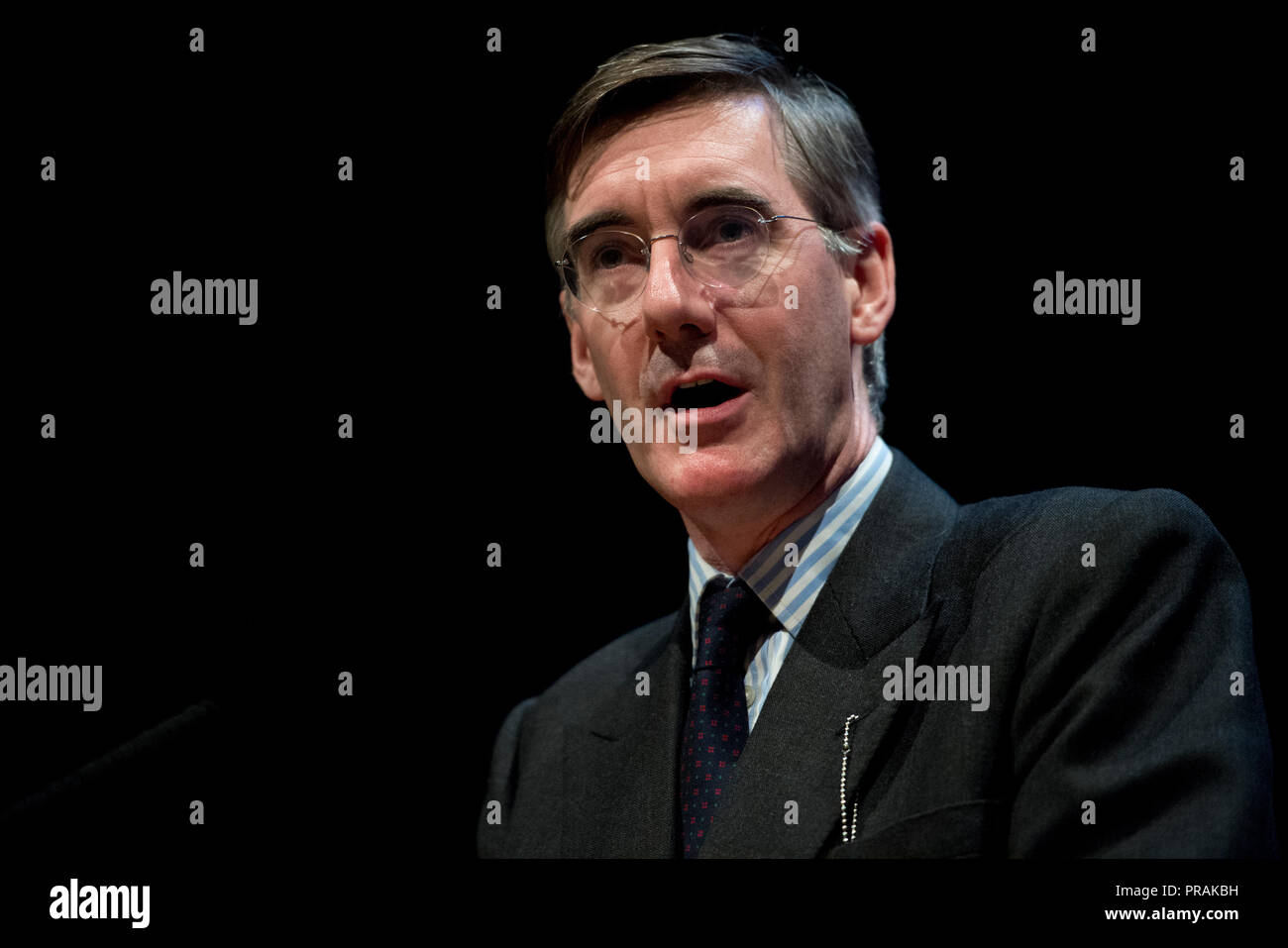 Birmingham, UK. 30th September 2018. Jacob Rees-Mogg, MP for North East Somerset, speaks at the Brexit Central fringe event at the Conservative Party Conference in Birmingham. © Russell Hart/Alamy Live News. Stock Photo