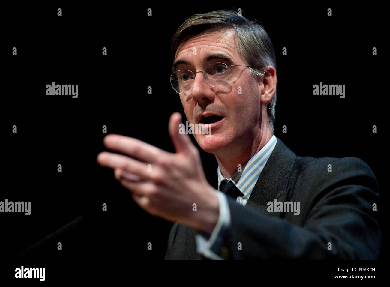 Birmingham, UK. 30th September 2018. Jacob Rees-Mogg, MP for North East Somerset, speaks at the Brexit Central fringe event at the Conservative Party Conference in Birmingham. © Russell Hart/Alamy Live News. Stock Photo