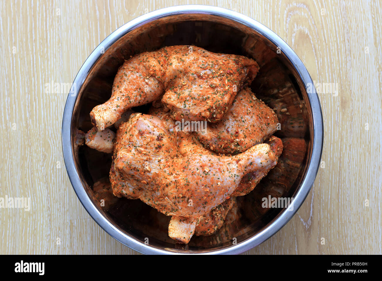 Marinated Maryland chicken ready to be roasted in the oven Stock Photo