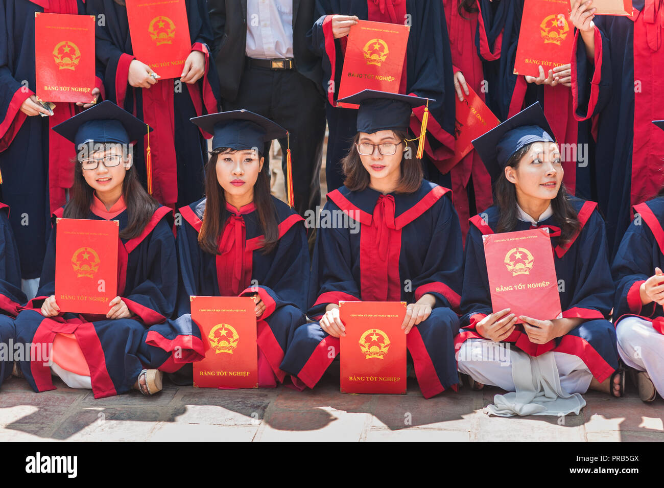 Hanoi, Vietnam October 16, 2016. Group of students dressed in caps