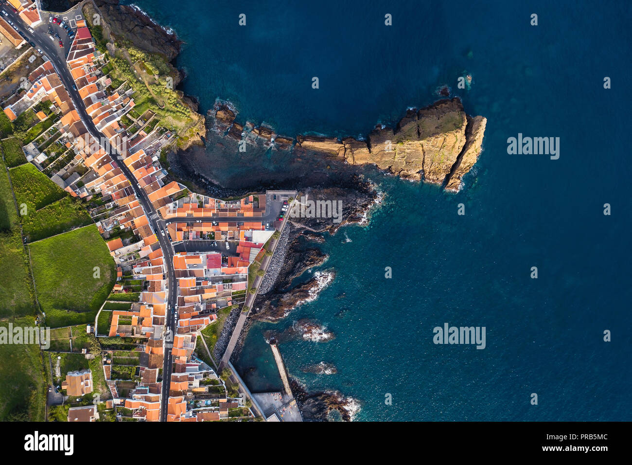 Top view reefs of the Ponta Delgada coast, San Miguel island, Azores ...