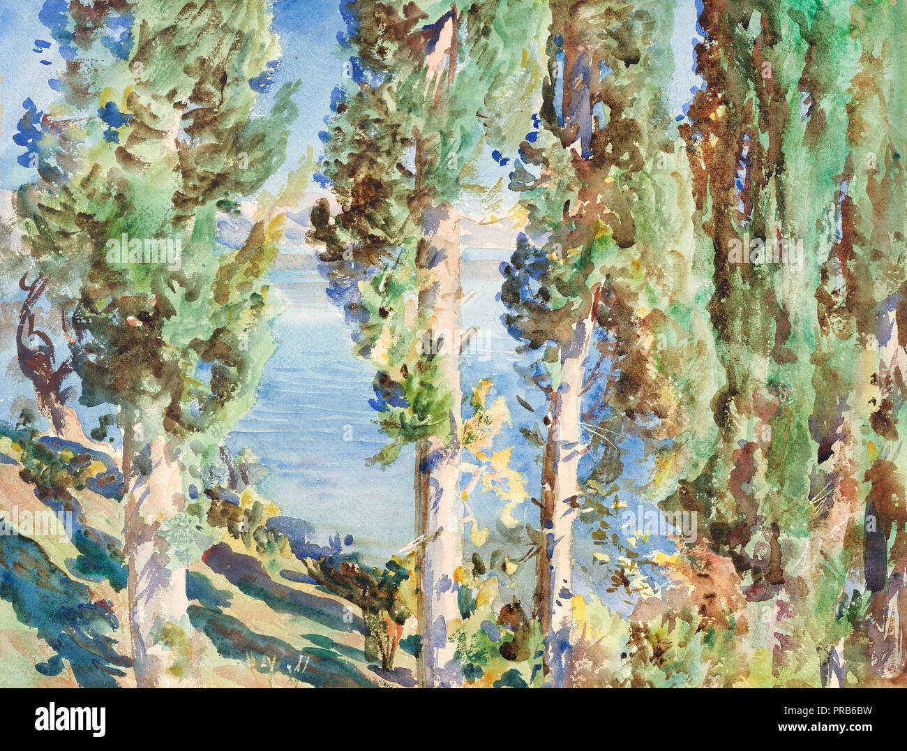 John Singer Sargent, Corfu: Cypresses 1909 Watercolor, Museum of Fine Arts Boston, USA. Stock Photo