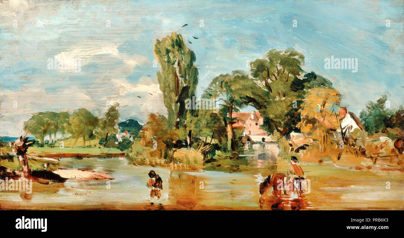 John Constable, Flatford Mill, Circa 1820 Oil on panel, Yale Center for British Art, New Haven, USA. Stock Photo