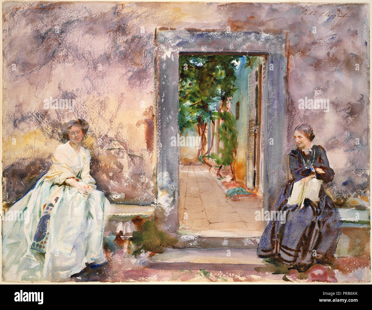 John Singer Sargent, The Garden Wall 1910 Watercolor, Museum of Fine Arts Boston, USA. Stock Photo