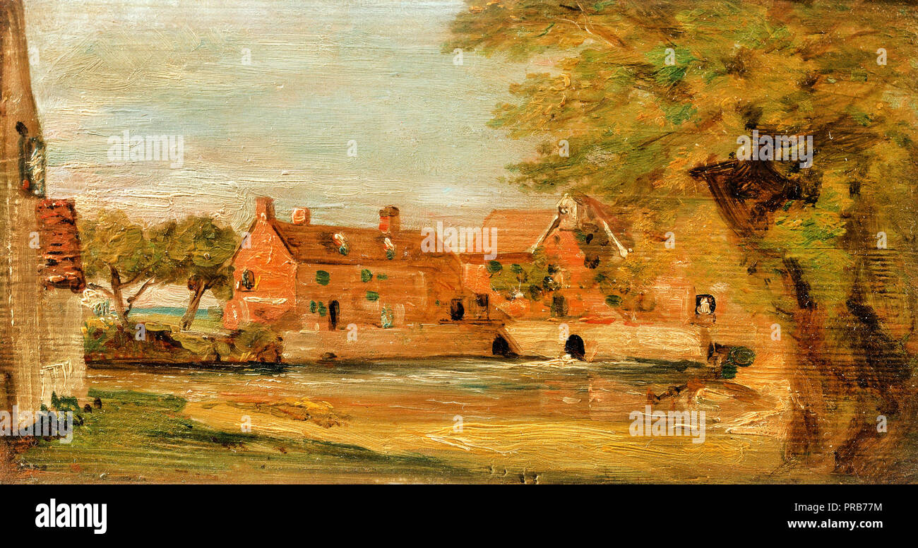 John Constable, Flatford Mill, Circa 1810-1811 Oil on panel, Yale Center for British Art, New Haven, USA. Stock Photo