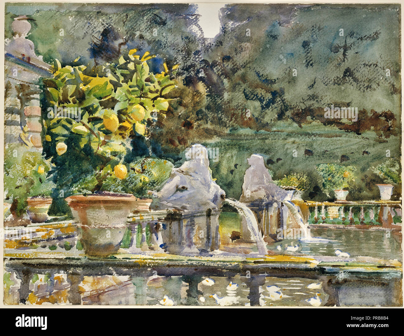 John Singer Sargent, Villa di Marlia, Lucca: A Fountain 1910 Watercolor, Museum of Fine Arts Boston, USA. Stock Photo