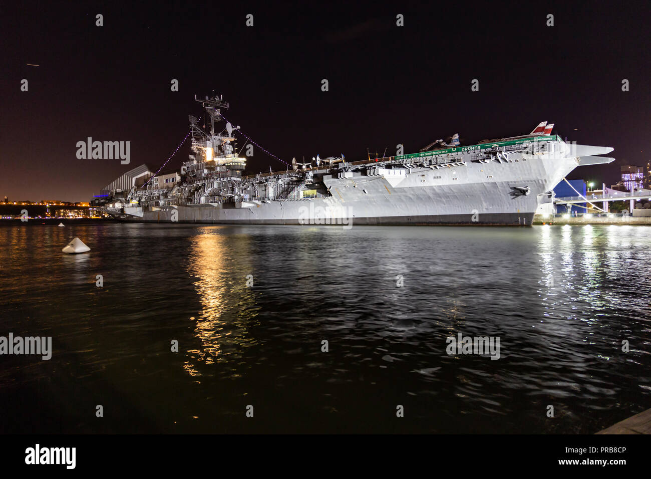 New York City, USA - October 8, 2017: Night View of the USS Intrepid, Sea, Air & Space Museum, New York City. Stock Photo
