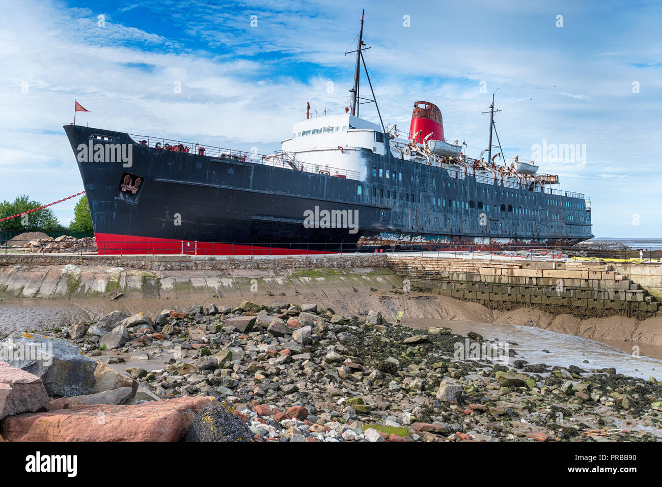 An abandoned passenger cruiser at Mostyn Docks in North Wales Stock