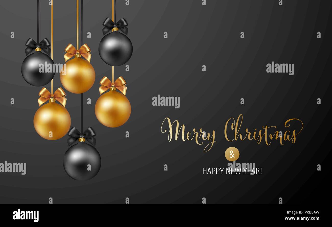 Christmas background with gold and black evening baubles Stock Vector ...