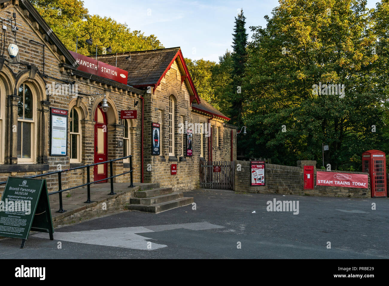 Early Autumn morning in the famous village of Haworth in West Yorkshire, home of the Bronte Sisters and a fantastic steam railway Stock Photo