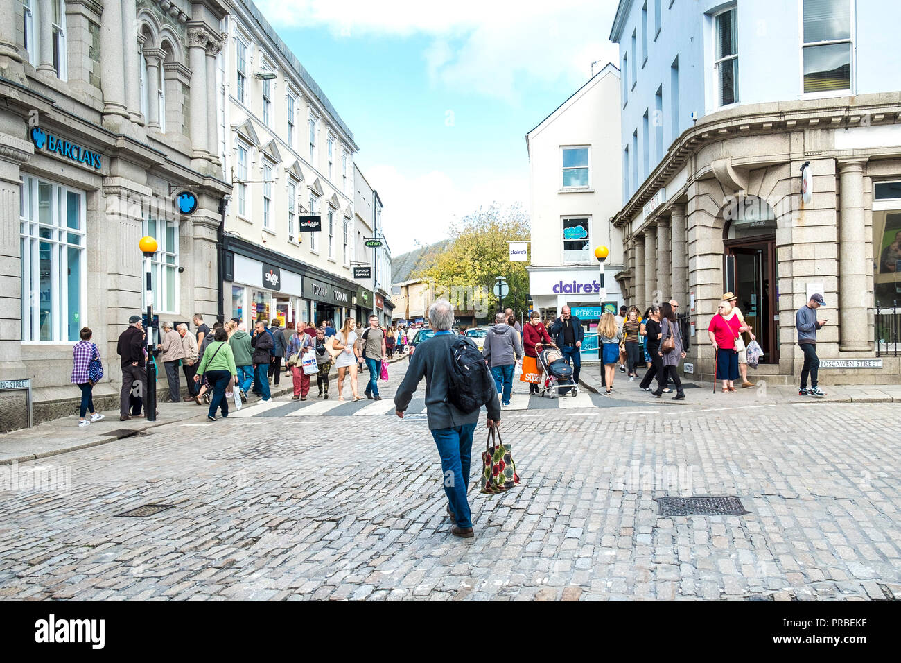 The junction of Boscawen Street and King Street in Truro City centre in Cornwall. Stock Photo