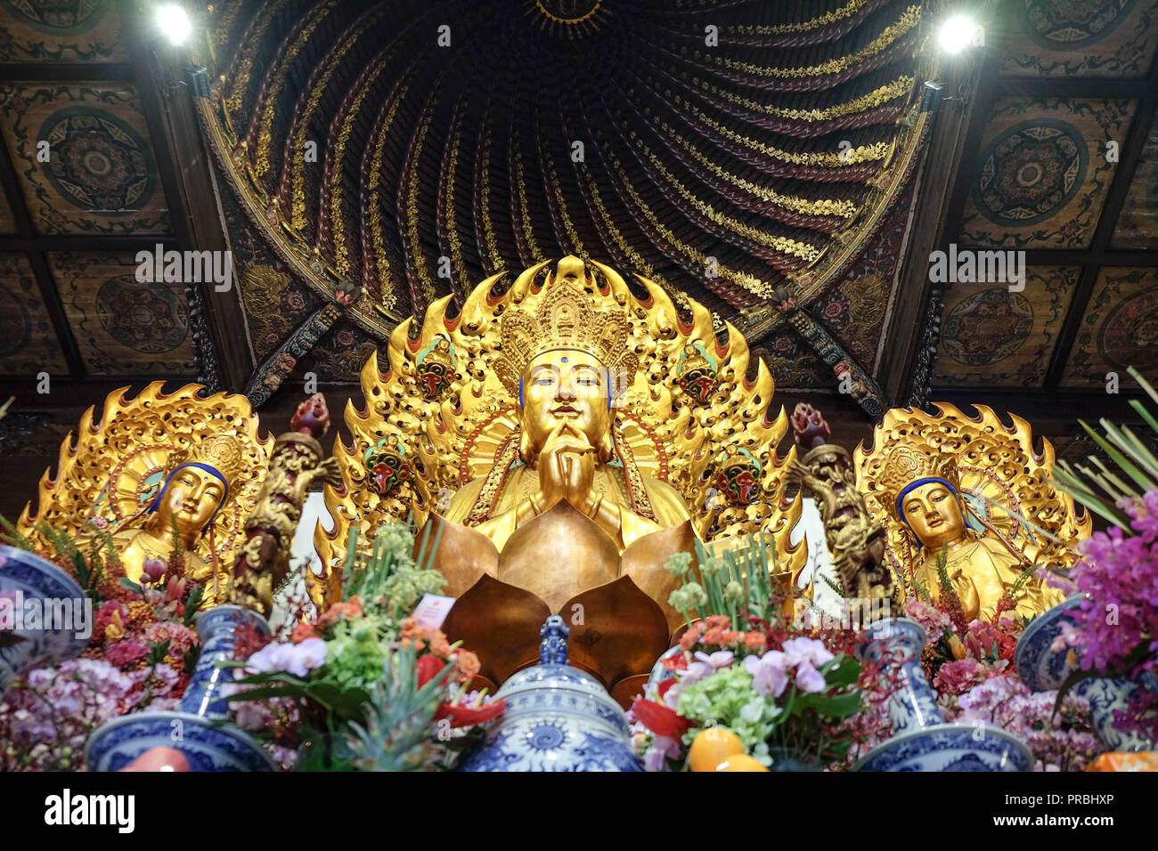 SHANGHAI - JUN 22, 2018: Buddha statue in the The Jade Buddha Temple.felling relaxing. The famous temple in Shanghai. Stock Photo