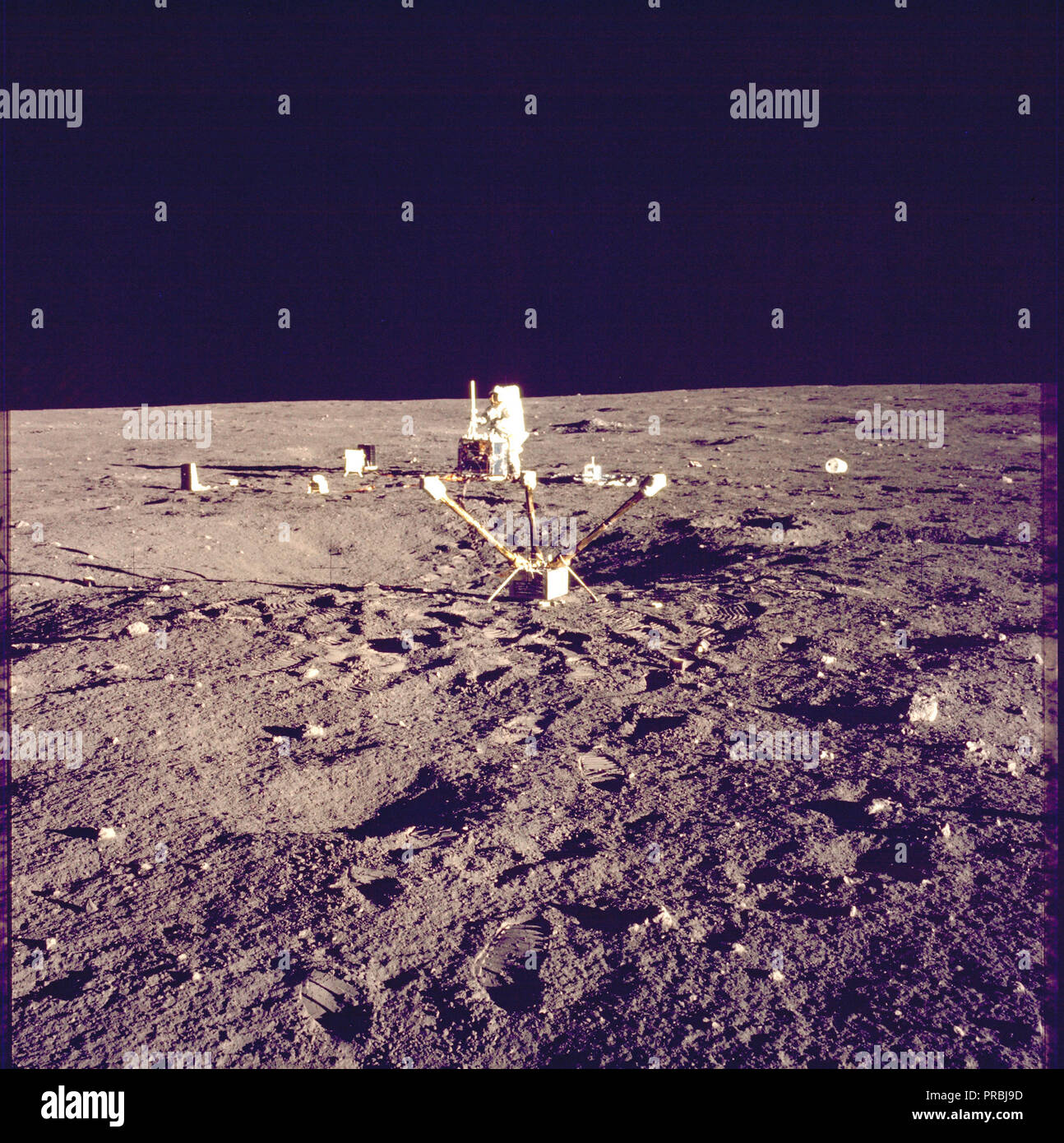 Apollo 12 mission deploys Ames developed special Lunar surface Magnetometer to measure magnetic fields on the moon (Tri-axis magnetometer) Stock Photo