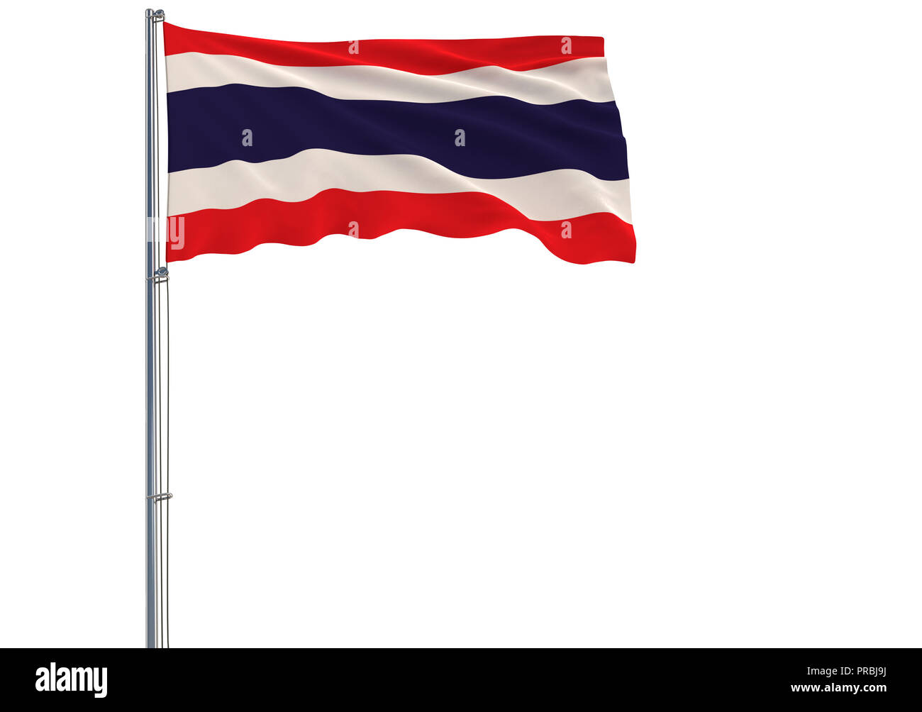 Isolate flag of Thailand on a flagpole fluttering in the wind on a white background, 3d rendering Stock Photo