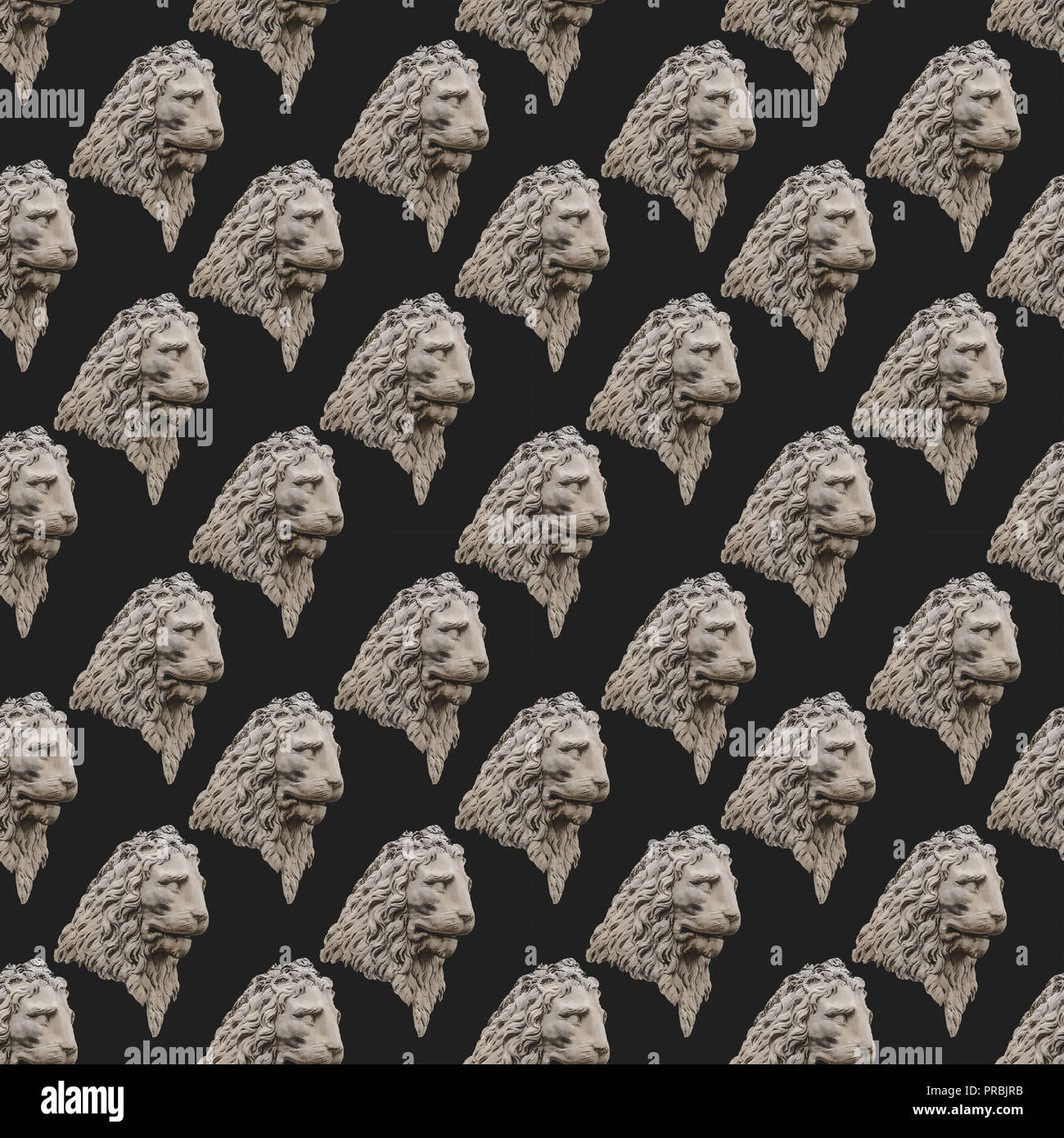 Conversational seamless pattern design with stone lion head motif in ...