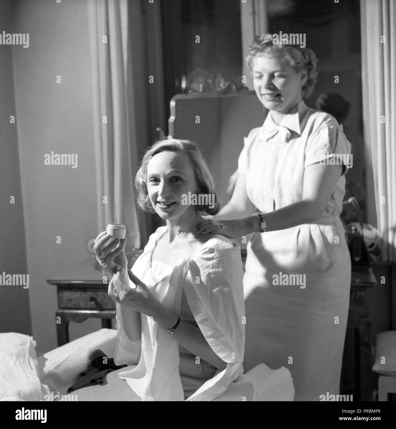 Inga Tidblad. (1901-1975)  Swedish actress, pictured here when getting a massage 1952. Ref 2169 Stock Photo