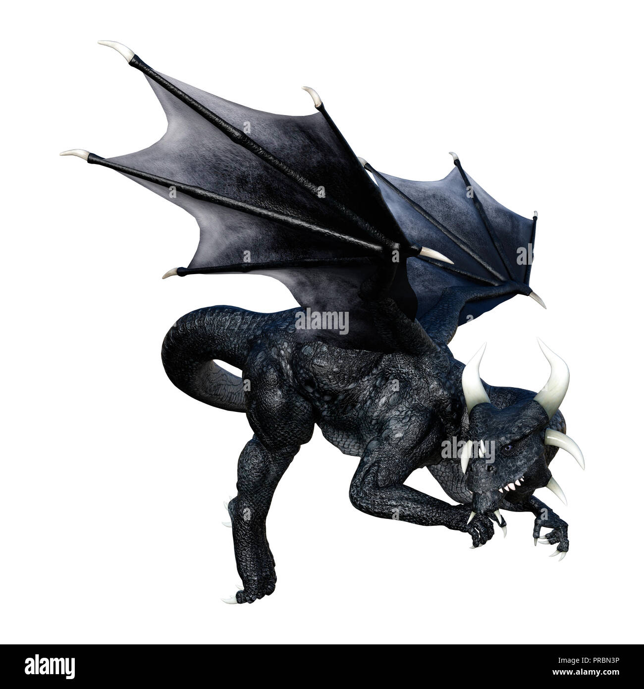 3D rendering of a black fantasy dragon isolated on white background ...