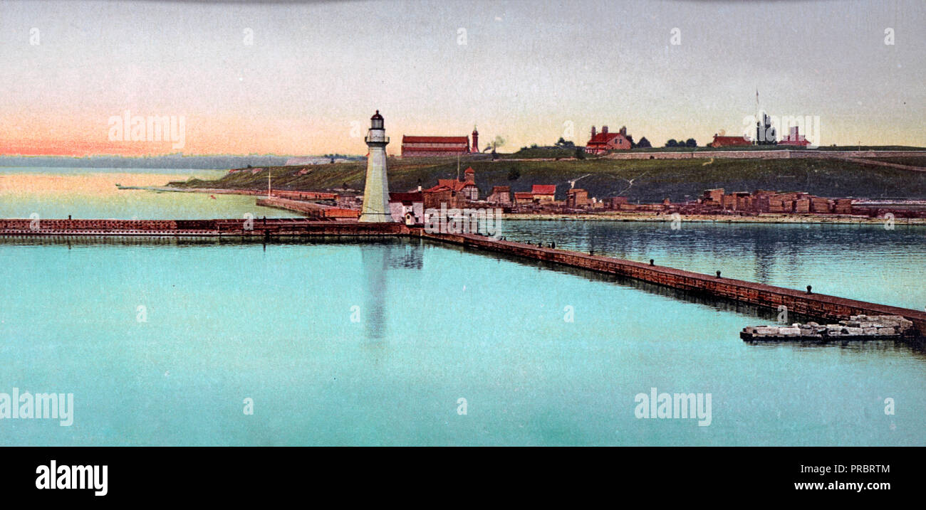 Light house and Fort Ontario, Oswego Stock Photo