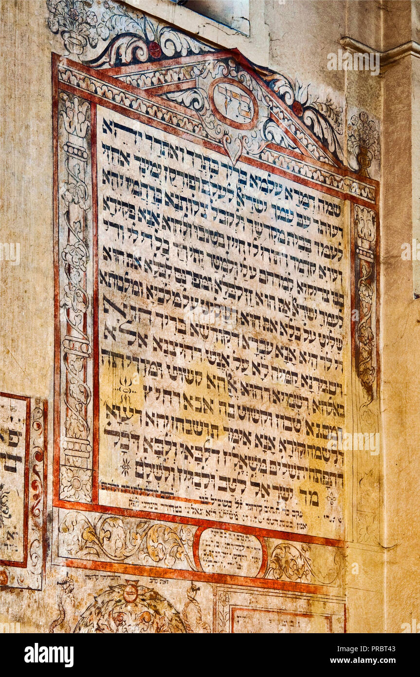 Kabalistic text written in Aramaic, Isaac's Synagogue, Jewish Quarter at Kazimierz district, Krakow, Poland Stock Photo