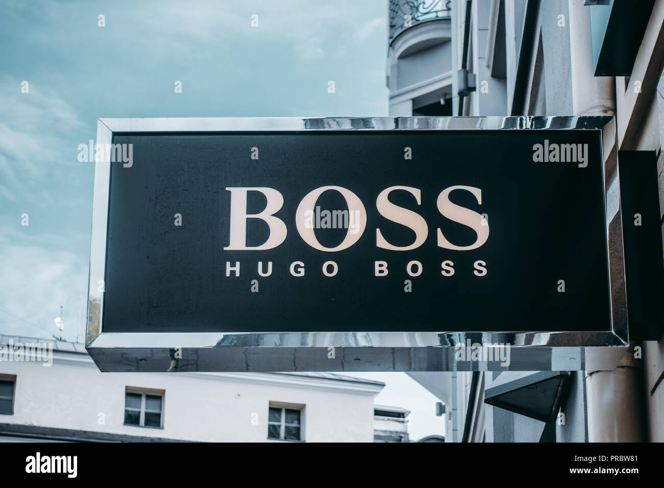 Hugo Boss store signboard. Hugo Boss focuses on developing and marketing of  premium fashion and accessories for men and women Stock Photo - Alamy
