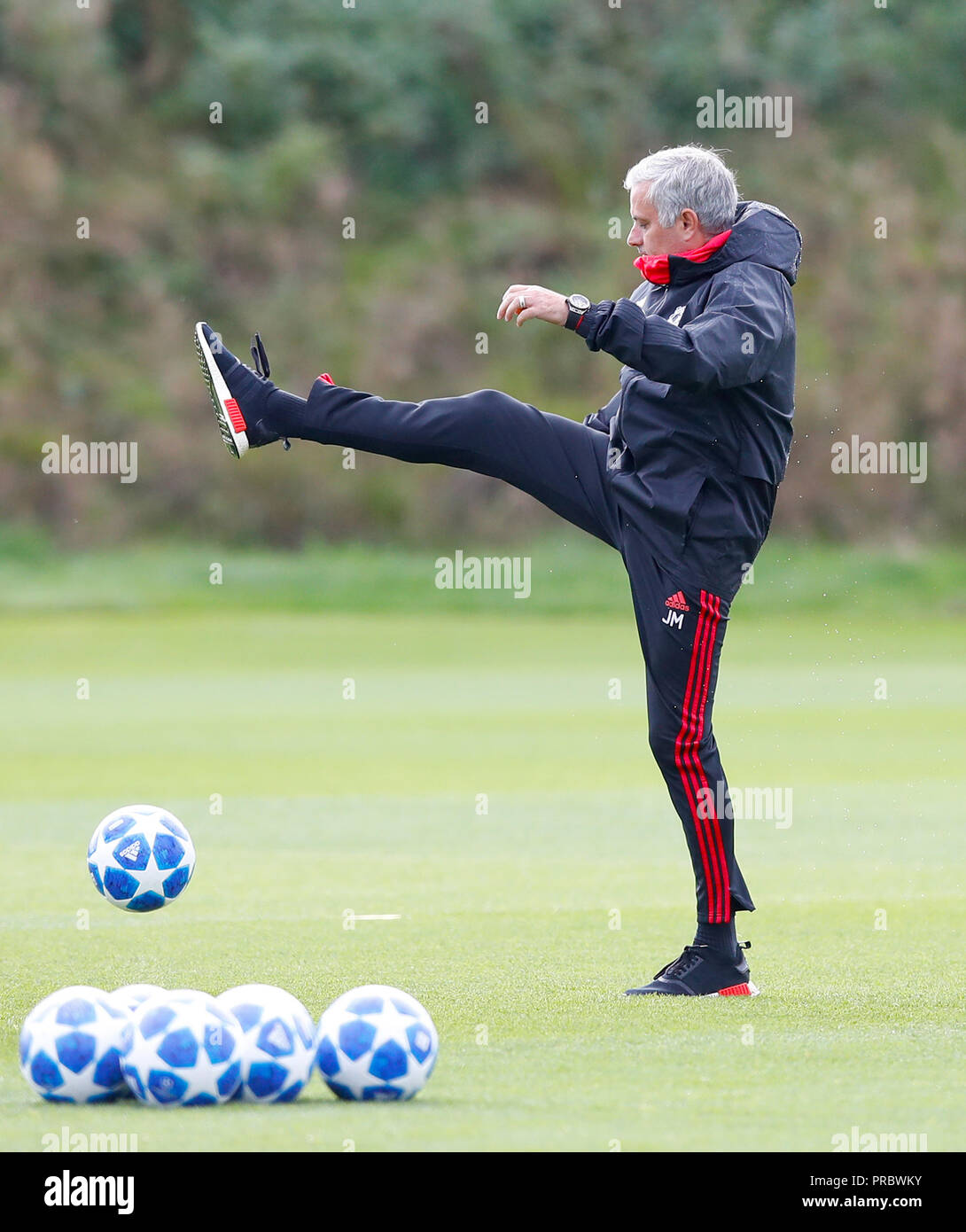 Manchester United manager Jose Mourinho during a training session at the AON Training Complex, Carrington. PRESS ASSOCIATION Photo. Picture date: Monday October 1, 2018. See PA story soccer Man Utd. Photo credit should read: Martin Rickett/PA Wire. Stock Photo