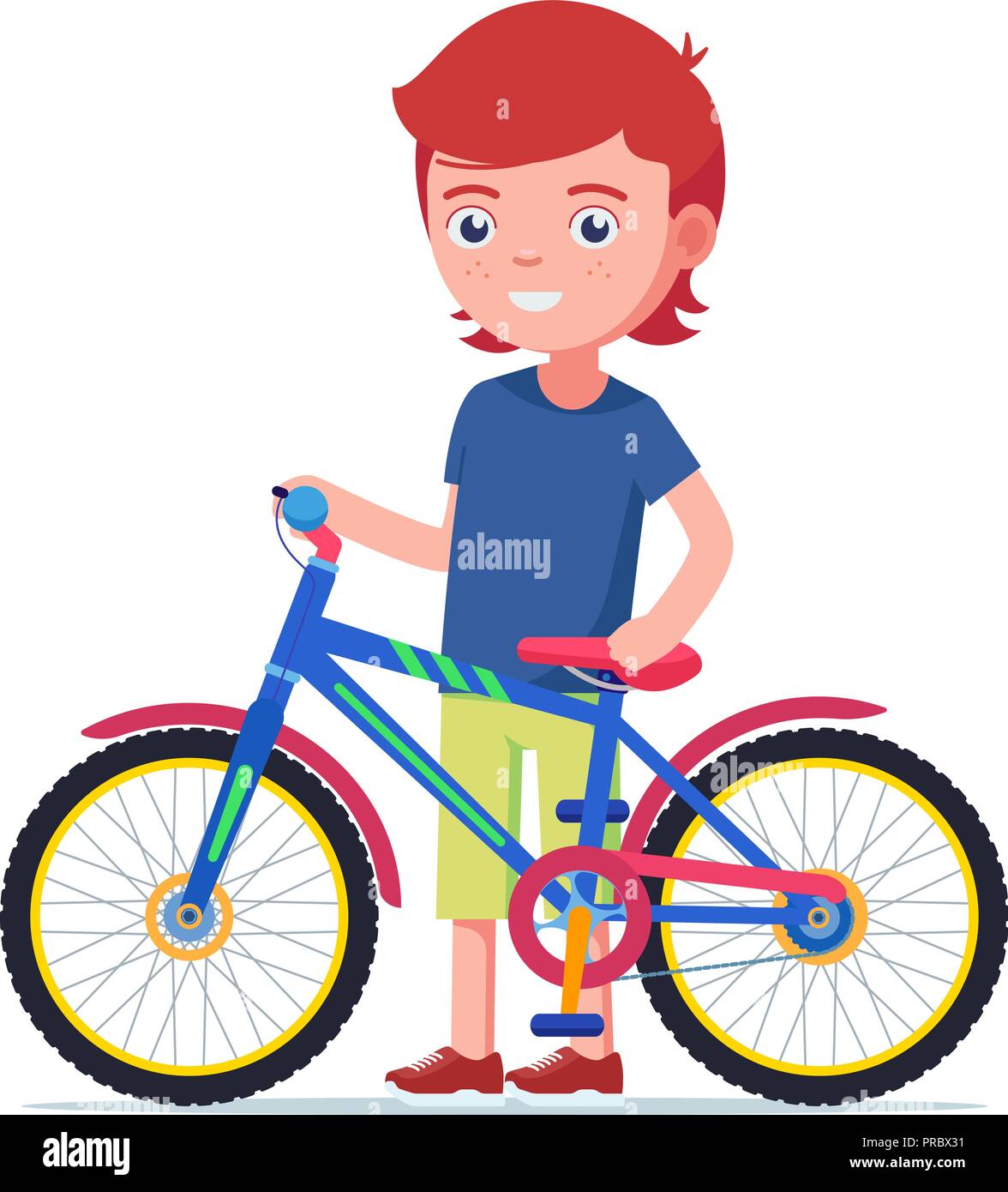 Boy standing next to a colorful children bicycle Stock Vector Image ...