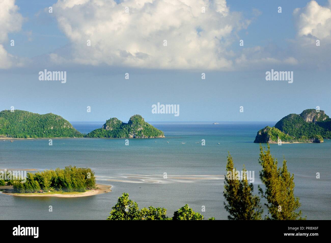 Bird-eye view on the coastline of the Gulf of Thailand at Pathio district of Chumphon province of Thailand. Stock Photo