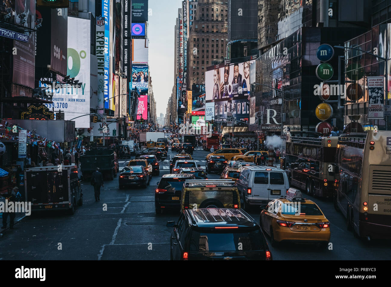 Times Square Congested New York, USA - May 30, 2018: Traffic queuing in Times Square, a major ...