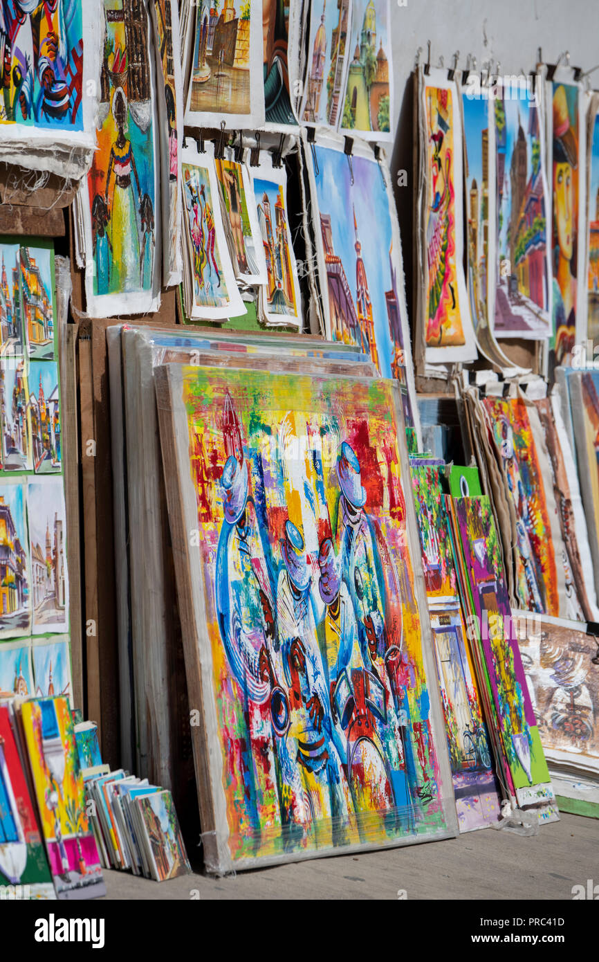 South America Colombia Cartagena. Typical souvenir paintings for