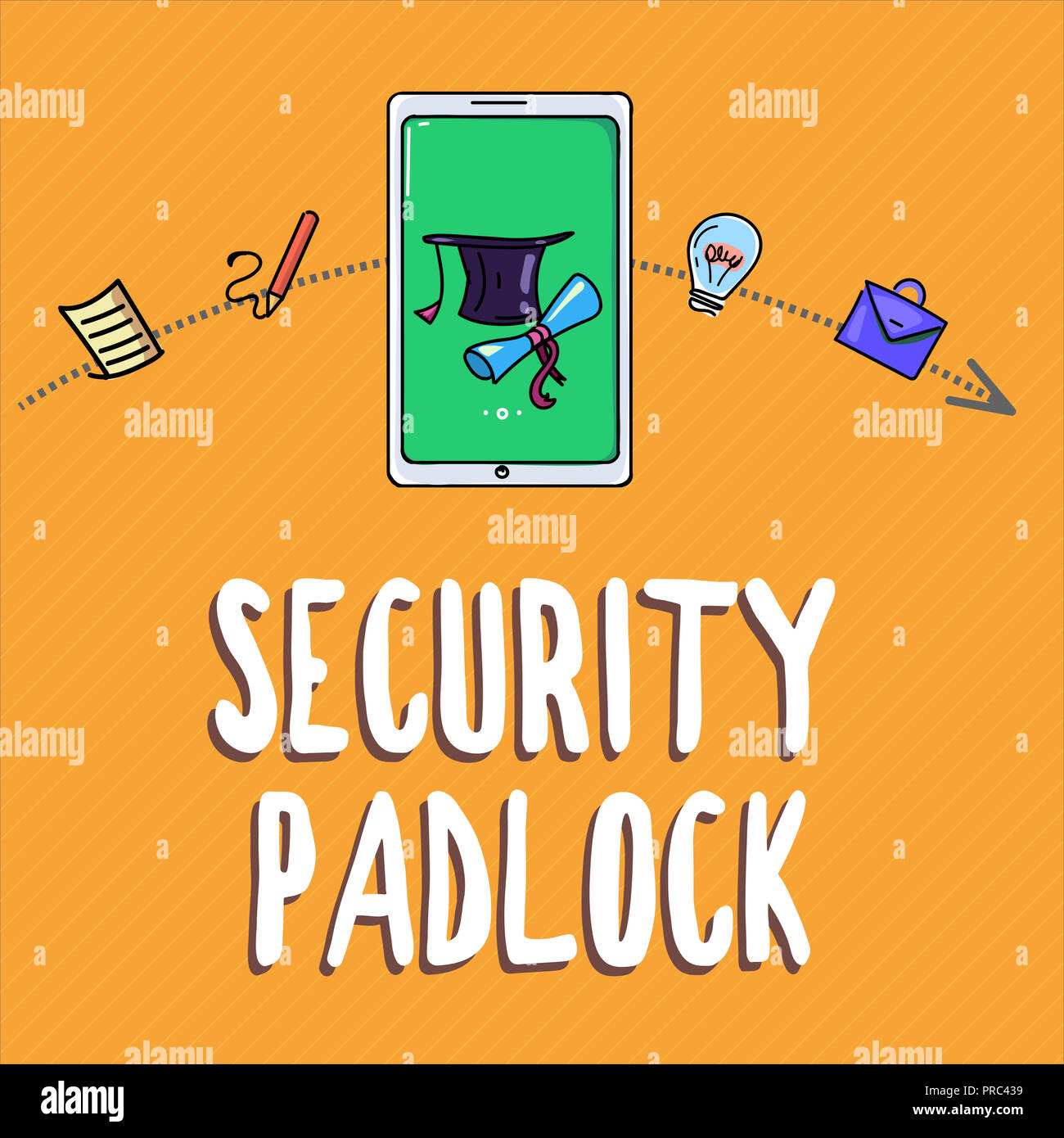 Handwriting text writing Security Padlock. Concept meaning hardened steel body and double