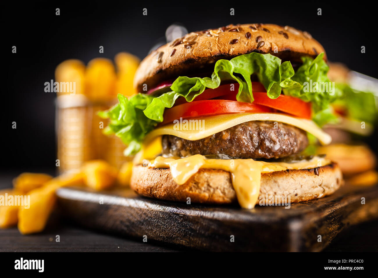 Delicious grilled burgers Stock Photo