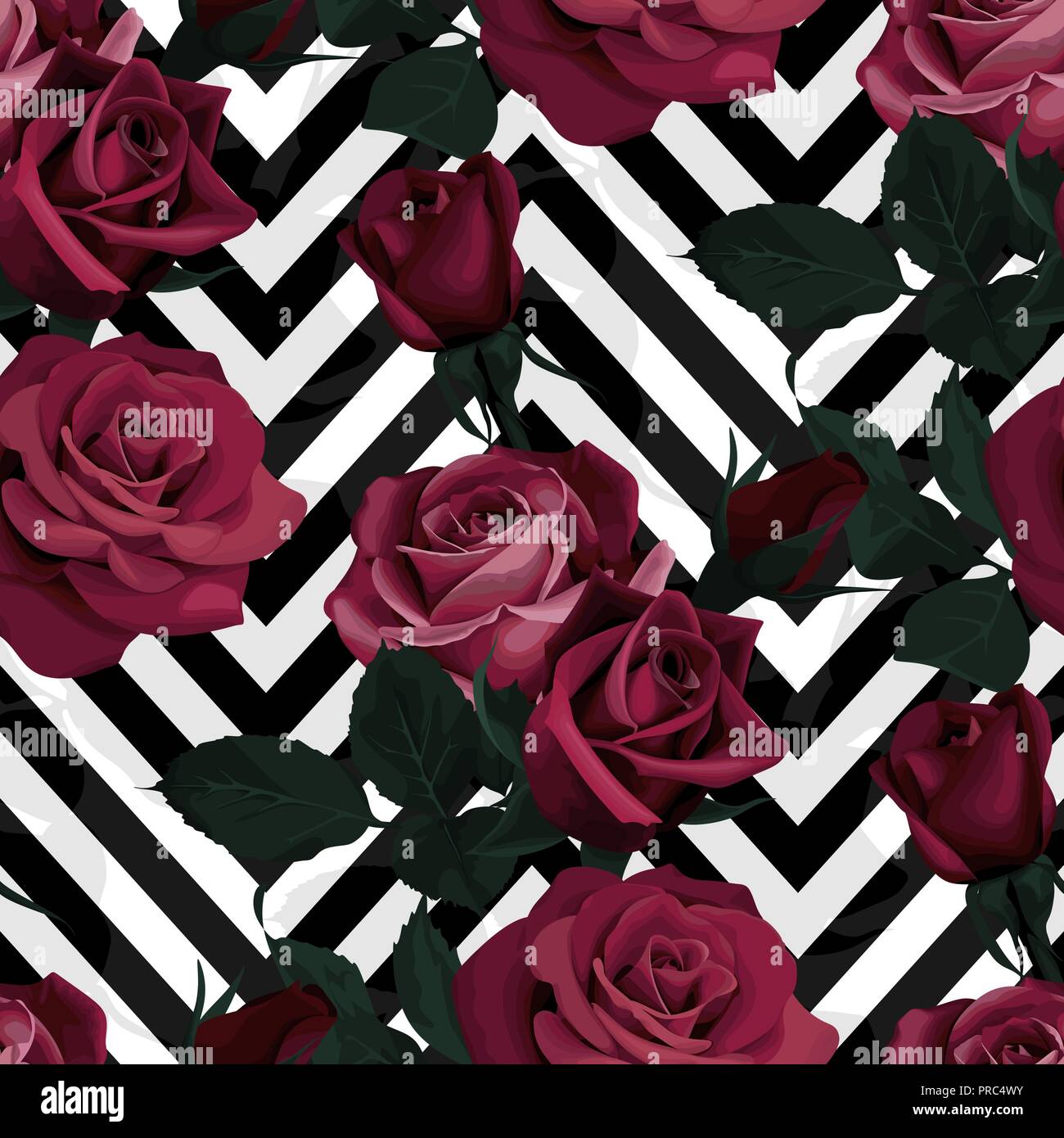 Deep red roses vector seamless pattern. Dark flowers on black and white  chevron background, flowered texture Stock Vector Image & Art - Alamy
