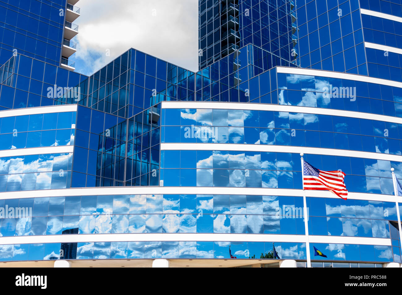 Clouds reflected in mirrored walls of Bridgewater Place, Grand Rapids, Michigan. Stock Photo