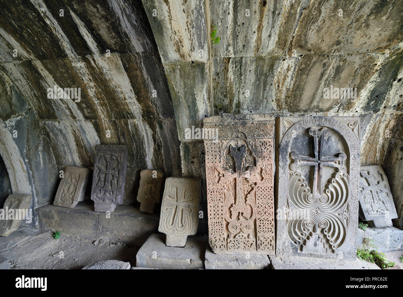 Armenia, Haghpat Monastery in Armenia, world heritage site by Unesco. Khatchkar, or cross-stone decorate Stock Photo