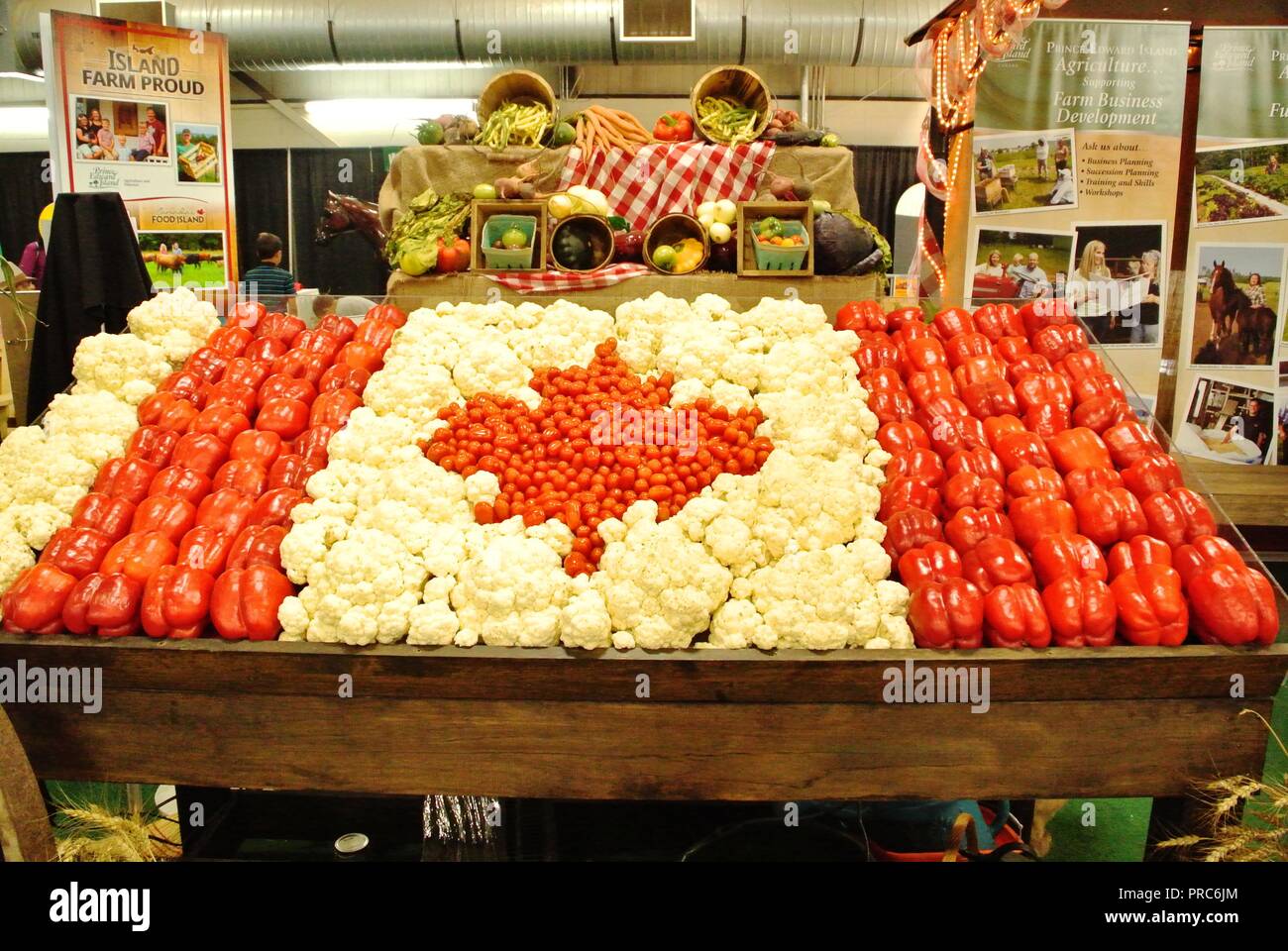Canadian flag made of fresh vegetables and fruits, economy concept for