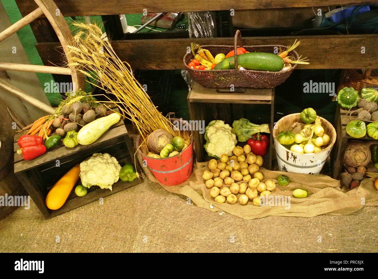 A beautiful display of fresh vegetables and fruits, economy concept for