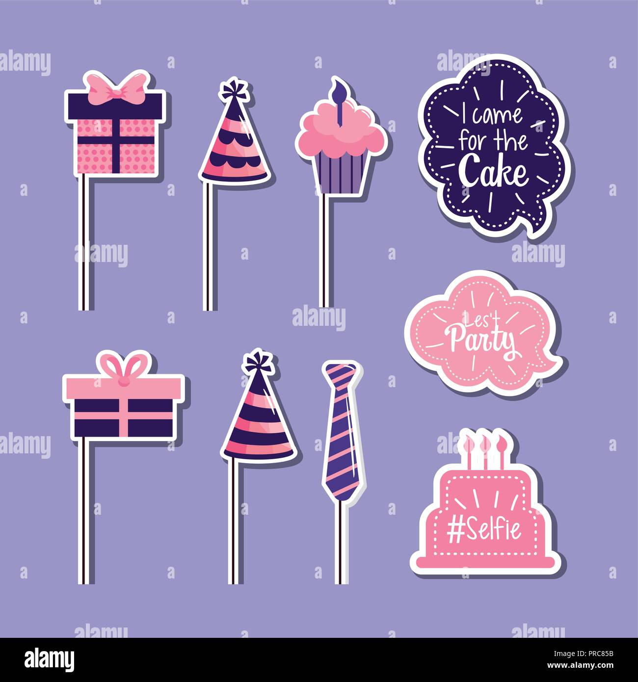 Set Happy Birthday Celebration With Party Decoration Stock Vector Image Art Alamy