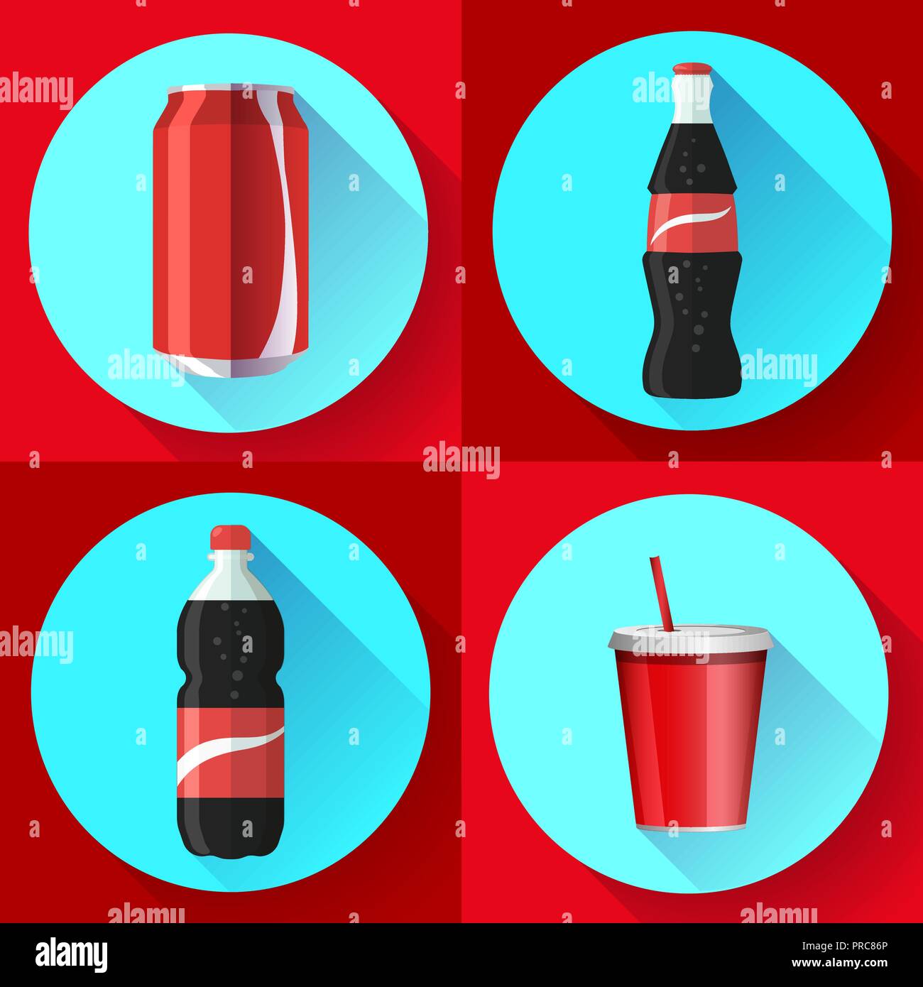 soda bottle set with red lable flat vector icon set Stock Vector