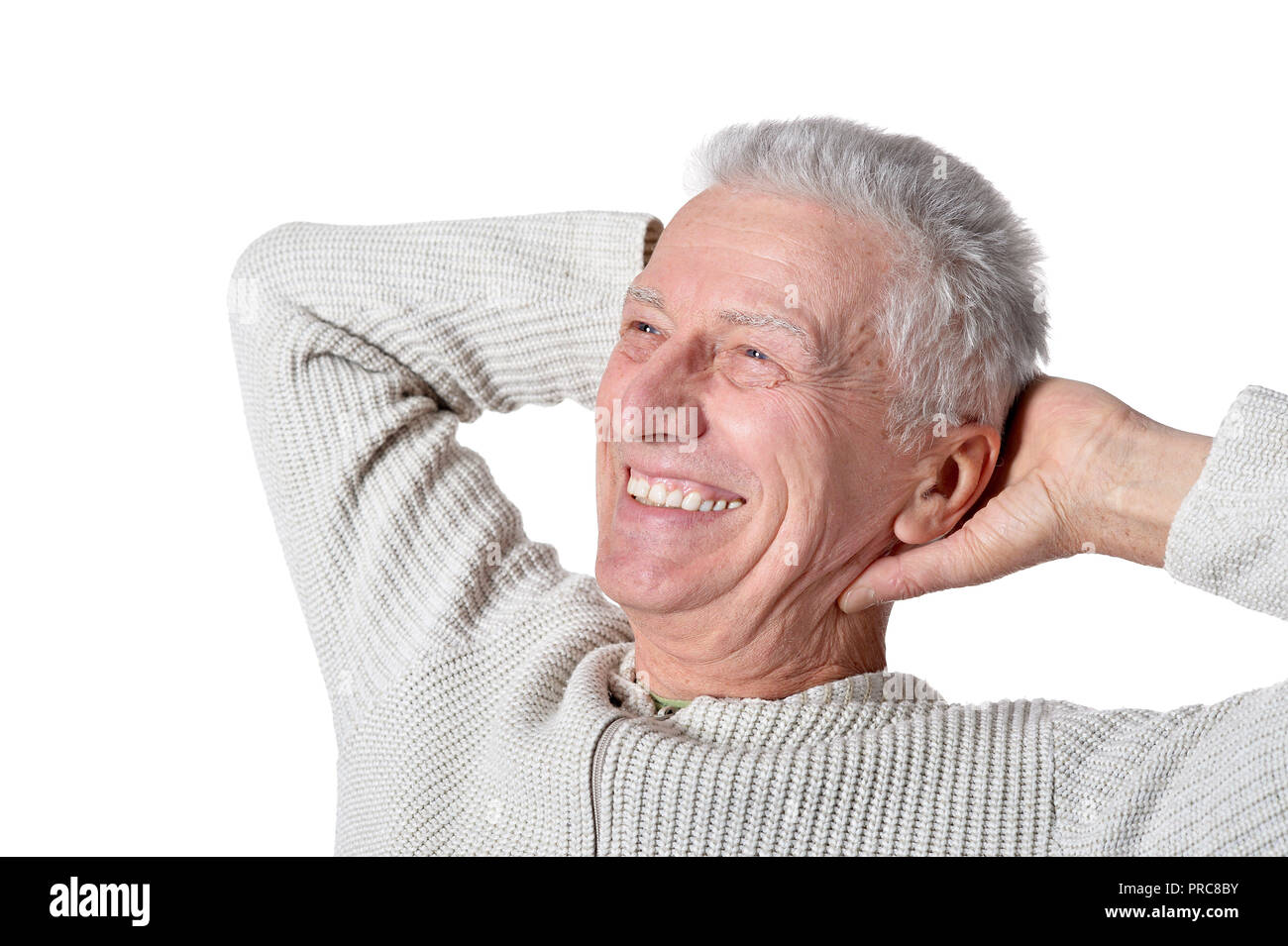 Happy senior man posing on white background Stock Photo - Alamy