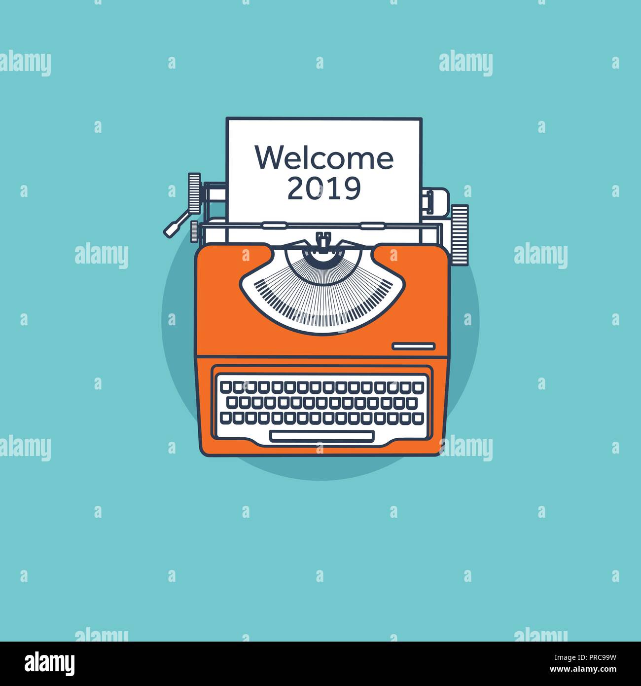 Typewriter in a flat style. Christmas wish list. Letter to Santa. New year. 2019. December holidays. Stock Vector