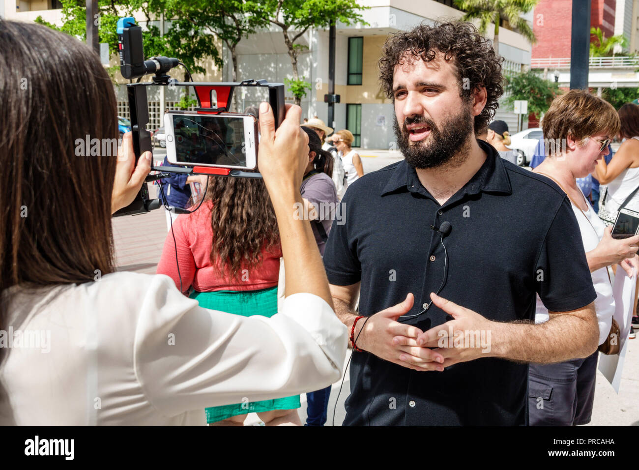 Miami Florida,demonstration demonstrating protest protesting,Families Belong Together Free Children illegal immigration,social media,Mexican border fa Stock Photo