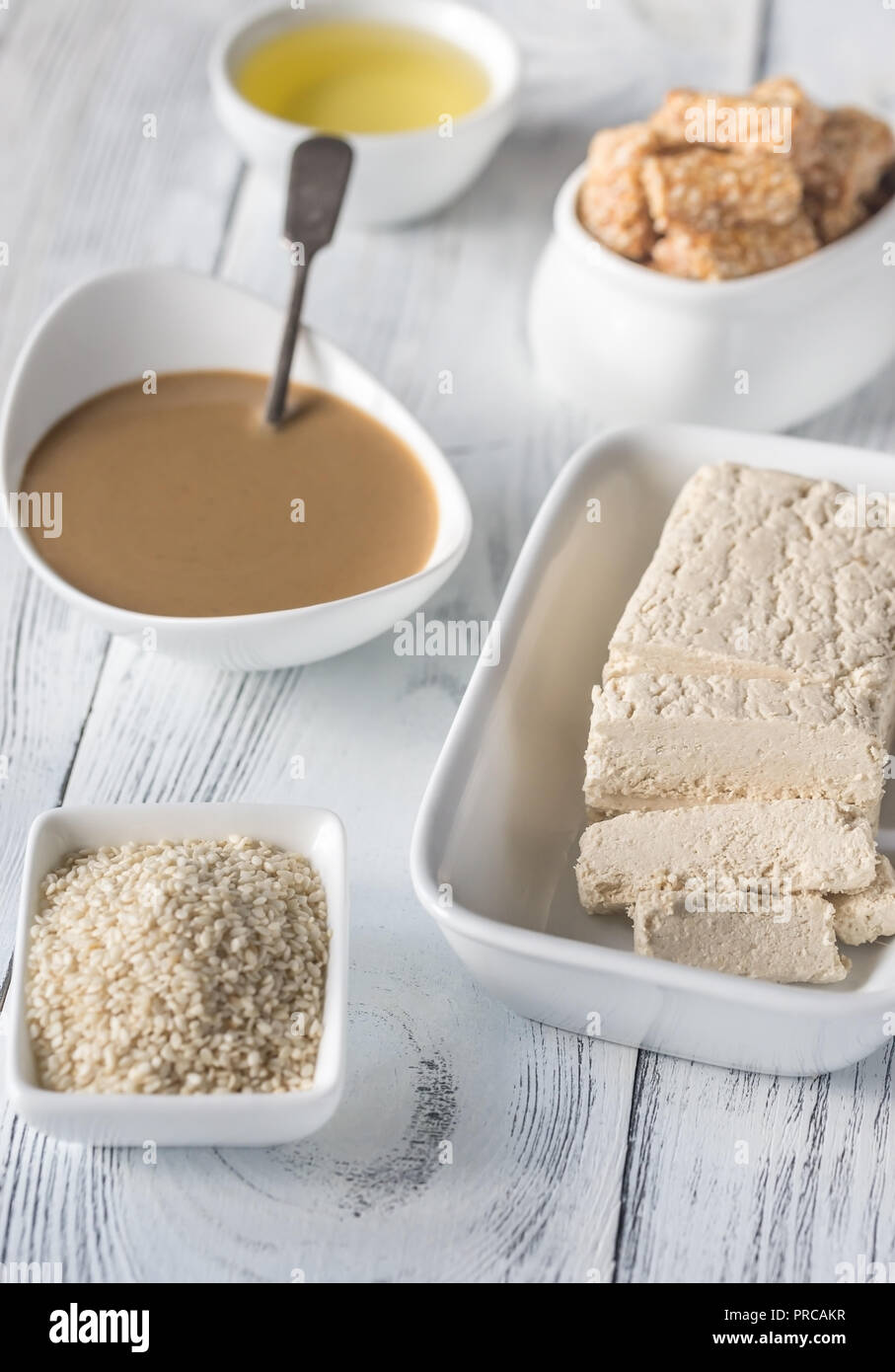 Assortment of sesame seed food Stock Photo Alamy