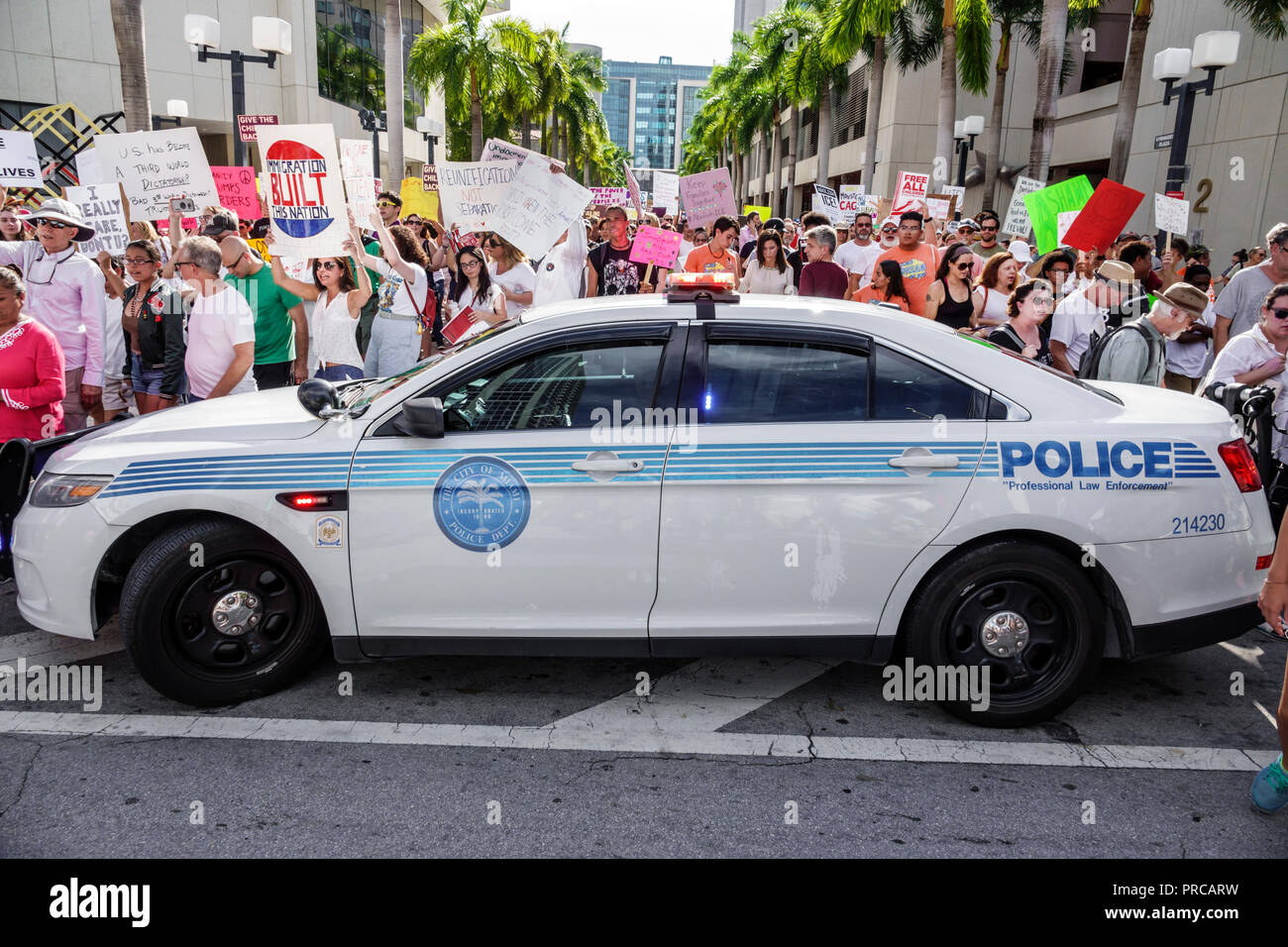 Miami Florida,demonstration demonstrating protest protesting,Families Belong Together Free Children illegal immigration,Mexican border family separati Stock Photo