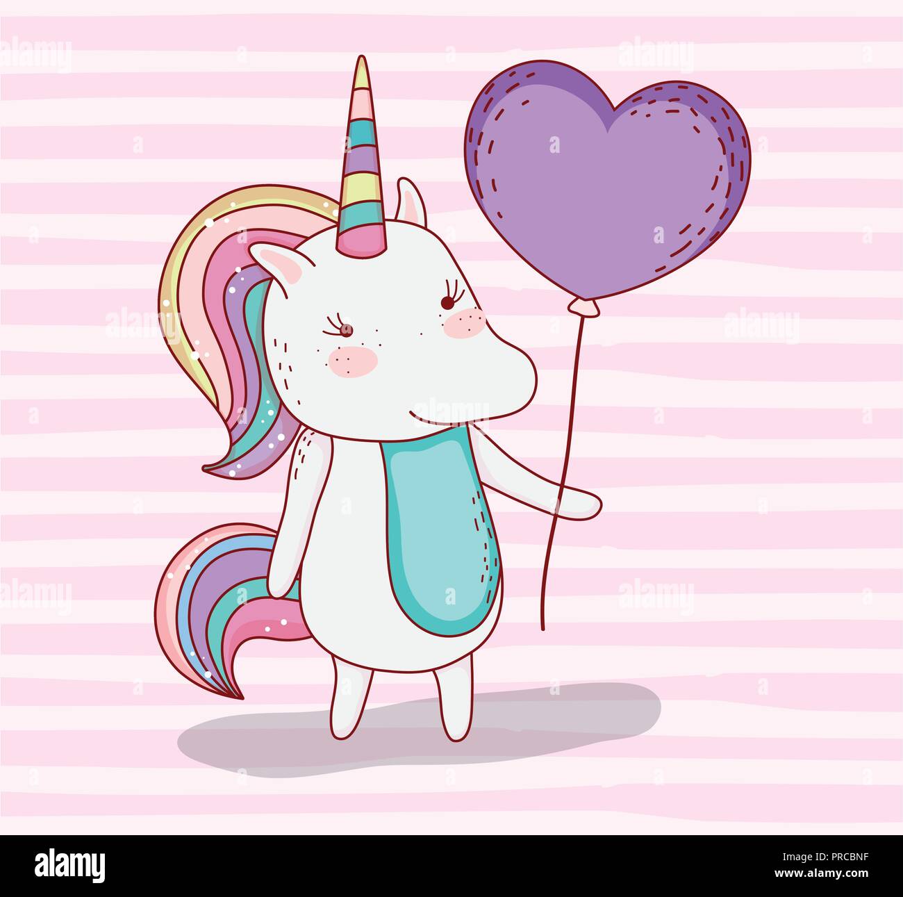 beauty unicorn animal with heart balloon Stock Vector